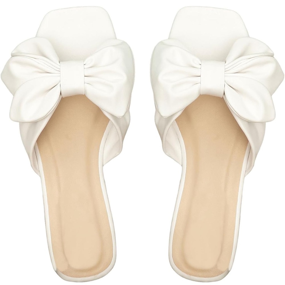 Elegant White Bow Women's Mules